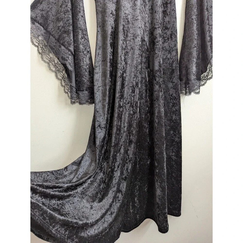 Vtg California Costume Co Angel Of Darkness Crushed Black Velvet Dress Sz Teen